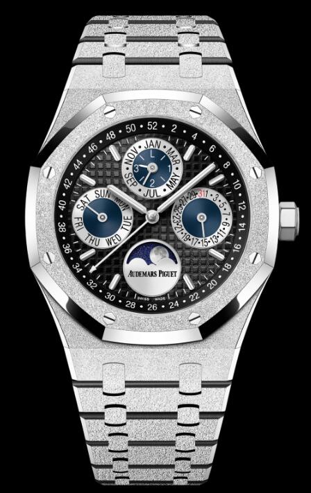 Review 26574BC.GG.1224BC.01 Audemars Piguet Royal Oak Perpetual Calendar 41 Frosted White Gold replica watch - Click Image to Close